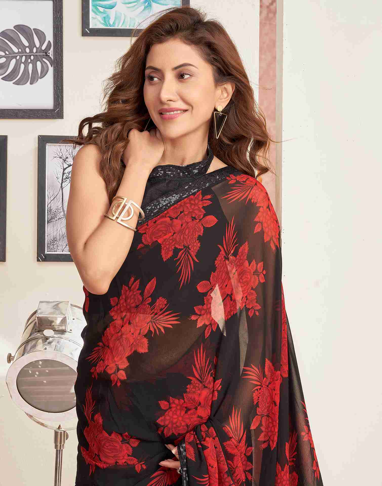 Black Georgette Printed Saree