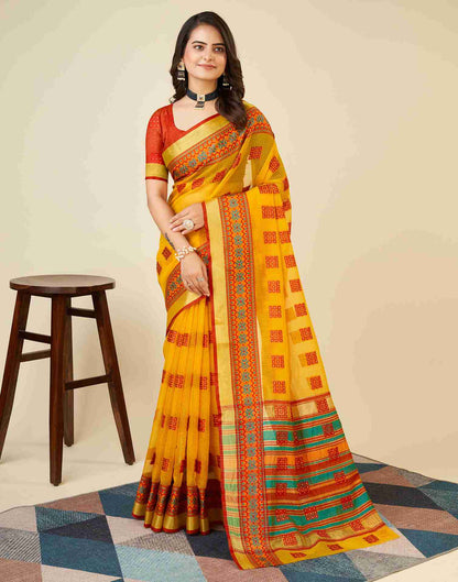 Turmeric Yellow Silk Woven Kota Doria Saree