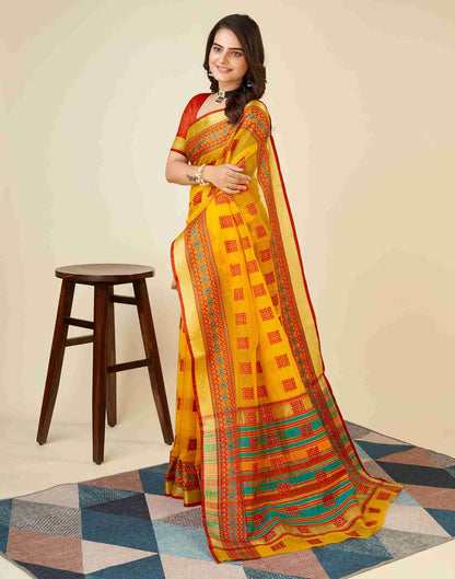 Turmeric Yellow Silk Woven Kota Doria Saree