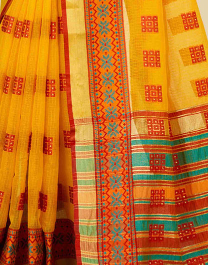 Turmeric Yellow Silk Woven Kota Doria Saree