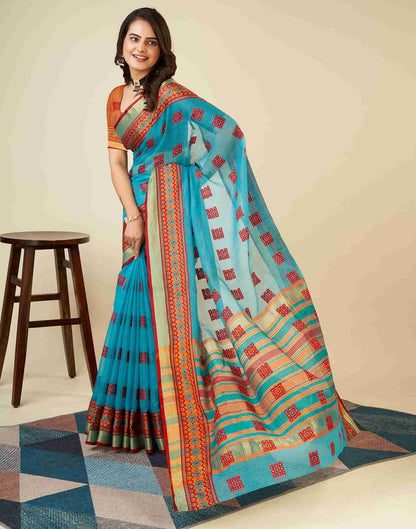 Sky Blue Silk Woven Kota Doria Saree