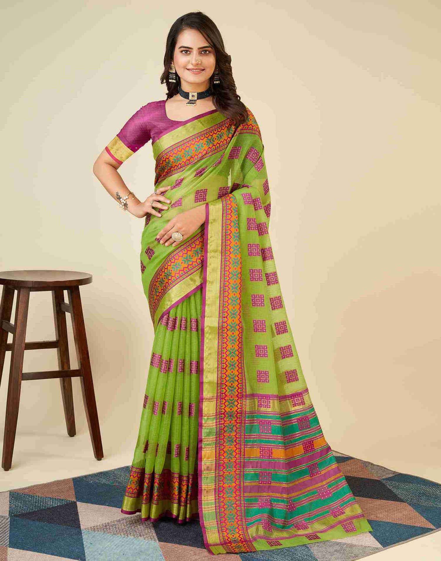 Light Green Silk Woven Kota Doria Saree