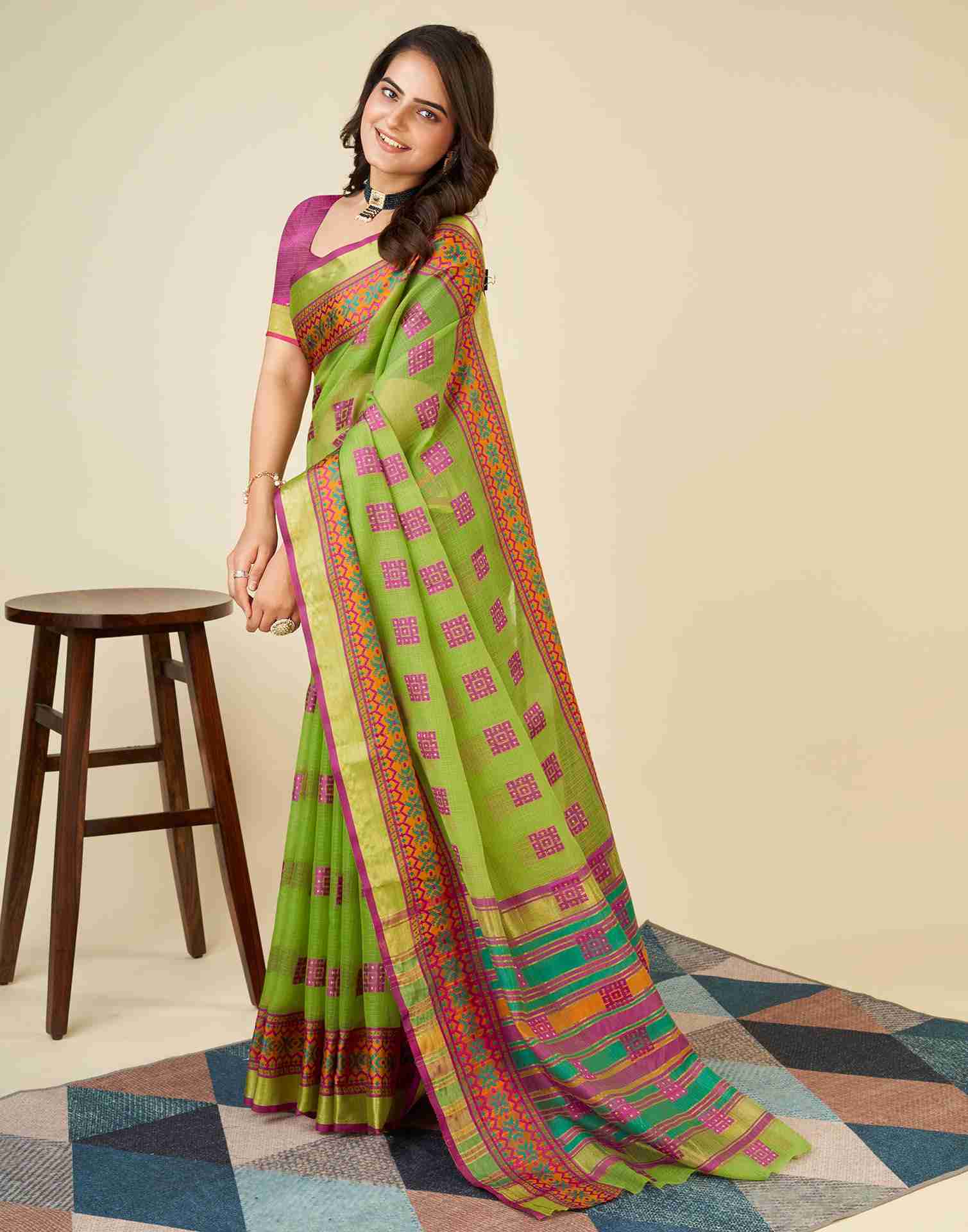 Light Green Silk Woven Kota Doria Saree