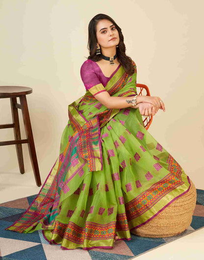 Light Green Silk Woven Kota Doria Saree