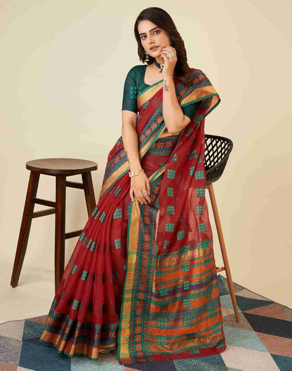 Red Silk Woven Kota Doria Saree