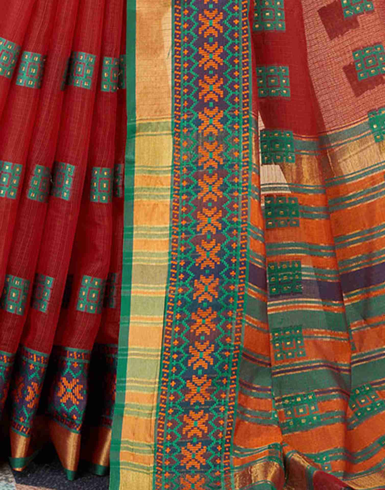 Red Silk Woven Kota Doria Saree