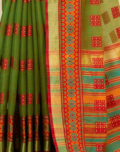 Olive Green Silk Woven Kota Doria Saree