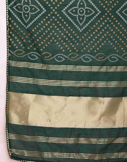 Dark Green Cotton Printed Bandhani Saree