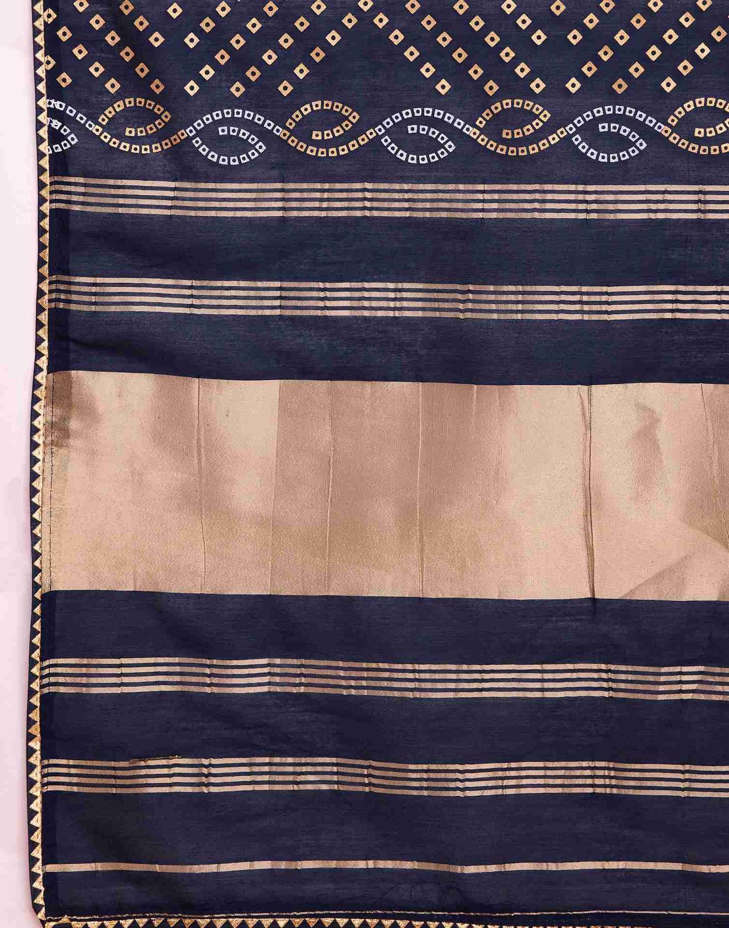 Navy Blue Cotton Printed Bandhani Saree