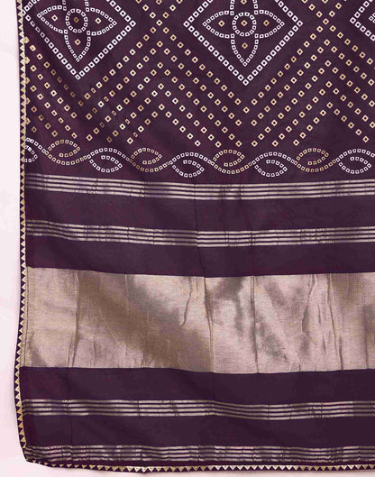 Wine Cotton Printed Bandhani Saree