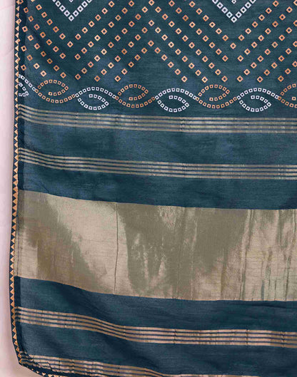 Rama Blue Cotton Printed Bandhani Saree