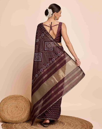 Maroon Cotton Printed Bandhani Saree