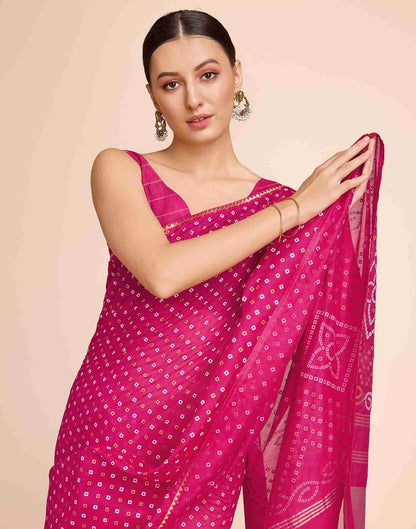 Rani Pink Cotton Printed Bandhani Saree