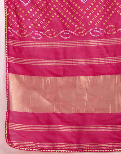 Rani Pink Cotton Printed Bandhani Saree