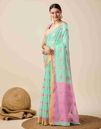 Mint Green Cotton Woven Weaving Saree