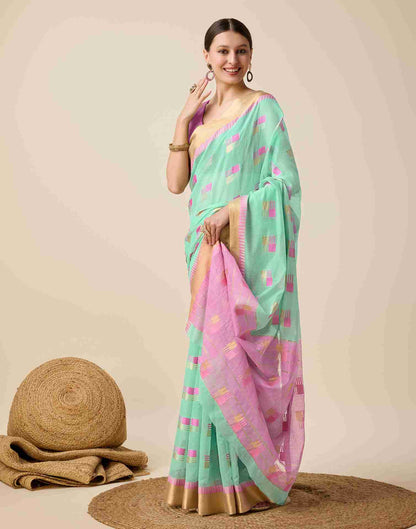 Mint Green Cotton Woven Weaving Saree