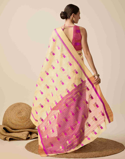 Dark Cream Cotton Woven Weaving Saree