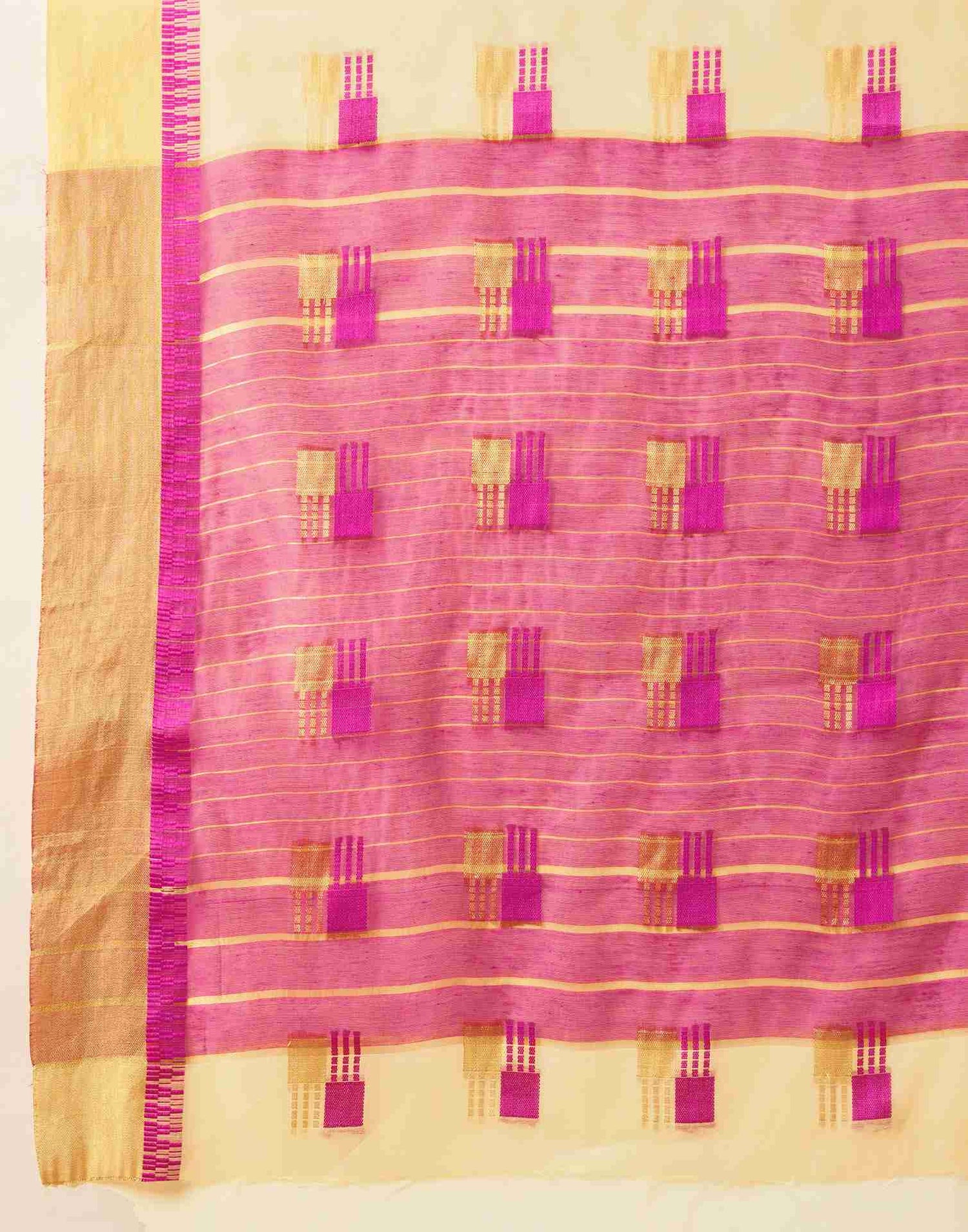 Dark Cream Cotton Woven Weaving Saree