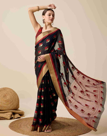 Black Cotton Woven Weaving Saree