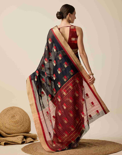 Black Cotton Woven Weaving Saree