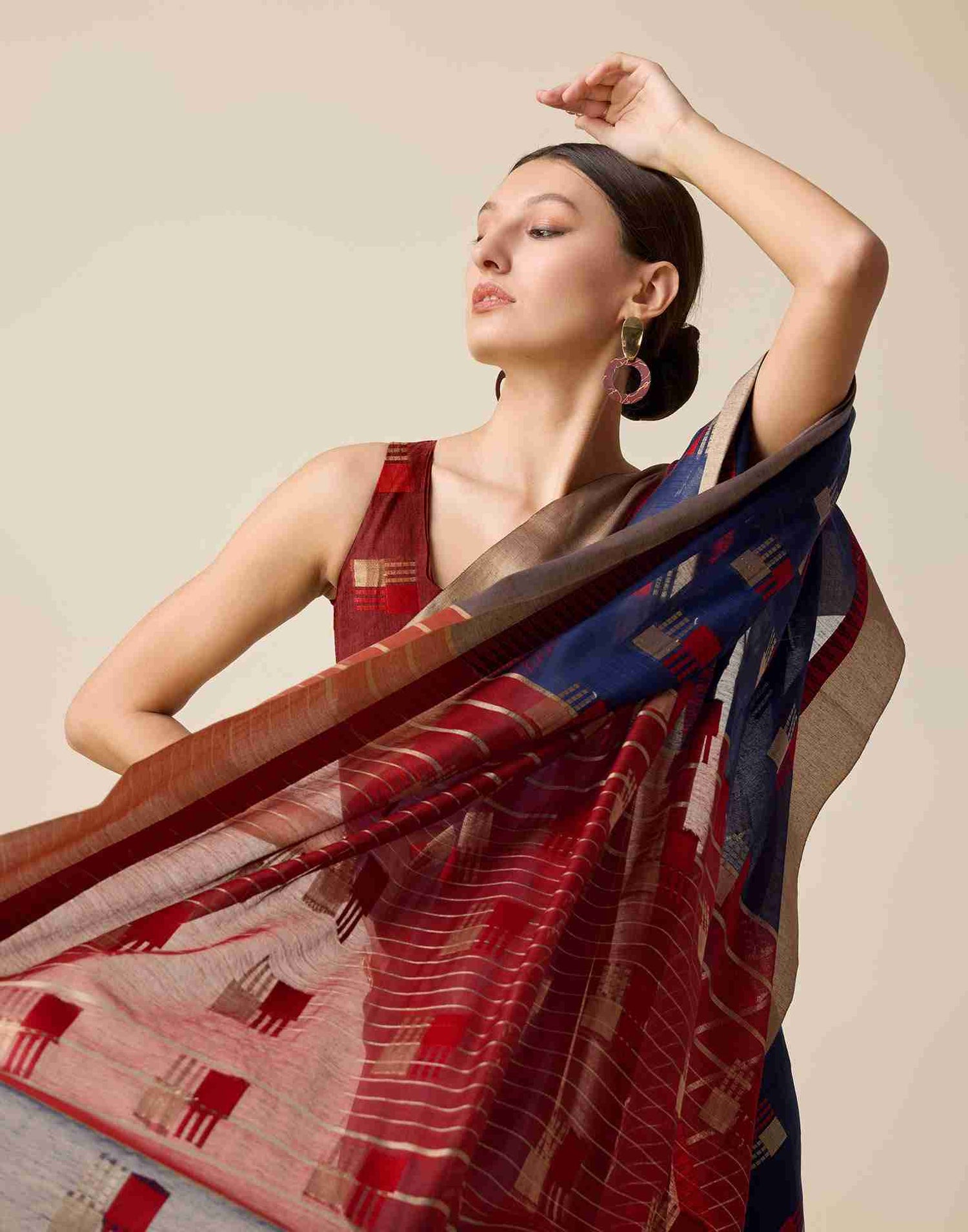 Navy Blue Cotton Woven Weaving Saree