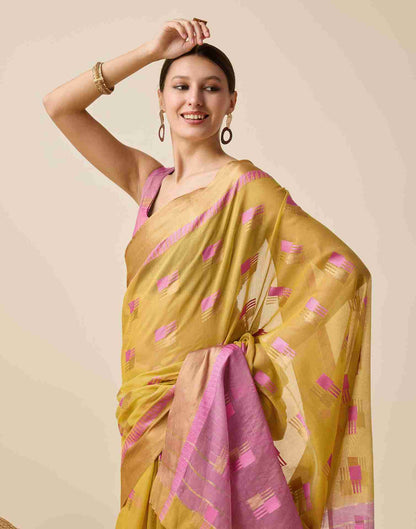 Mustard Yellow Cotton Woven Weaving Saree