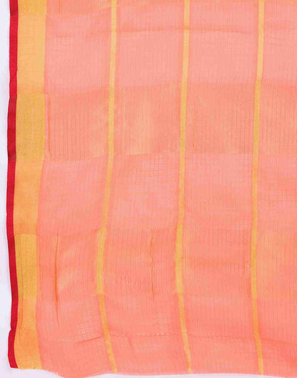 Peach Pink Silk Woven Kota Doria Saree