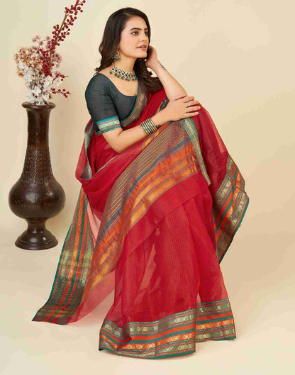 Red Silk Woven Kota Doria Saree