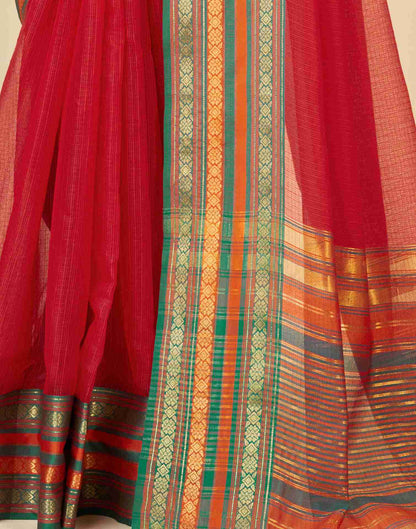 Red Silk Woven Kota Doria Saree