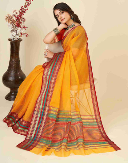 Mustard Yellow Silk Woven Kota Doria Saree