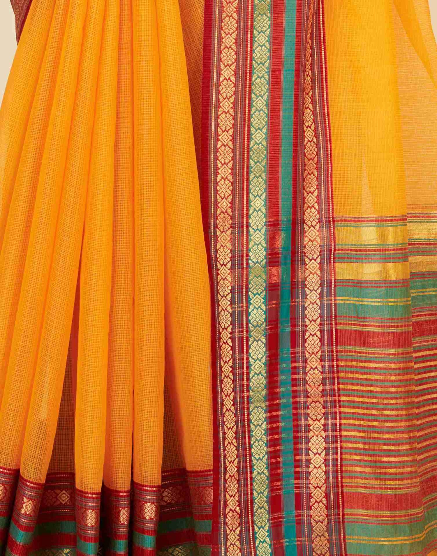 Mustard Yellow Silk Woven Kota Doria Saree