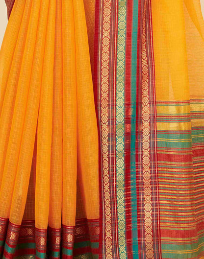 Mustard Yellow Silk Woven Kota Doria Saree