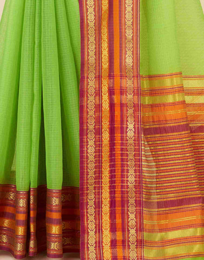 Green Silk Woven Kota Doria Saree