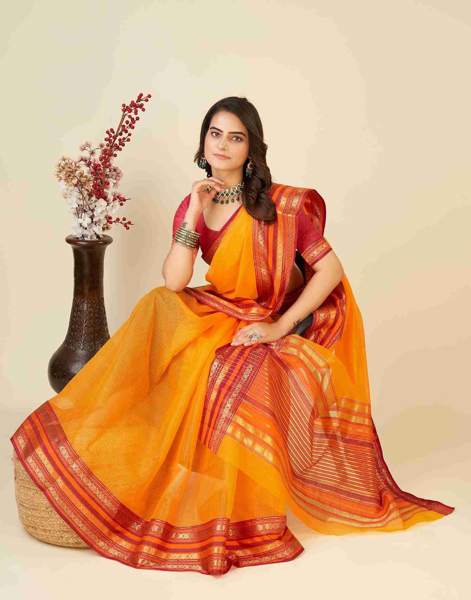 Yellow Silk Woven Kota Doria Saree