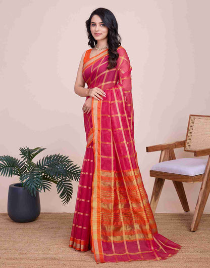 Rani Pink Silk Woven Kota Doria Saree