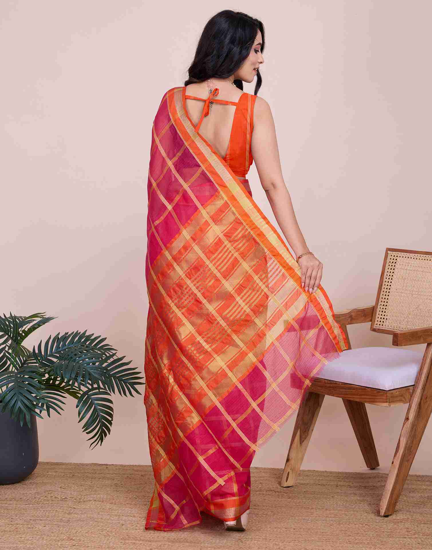 Rani Pink Silk Woven Kota Doria Saree