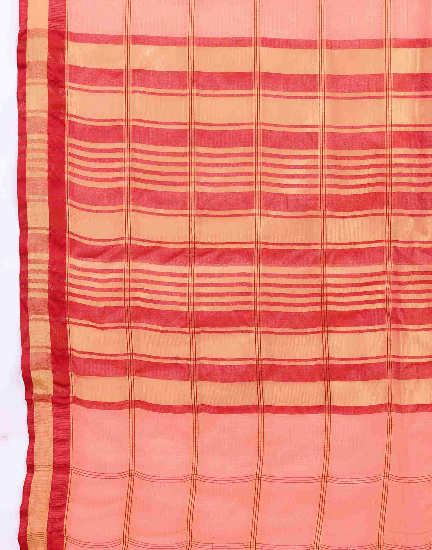 Peach Pink Silk Woven Kota Doria Saree