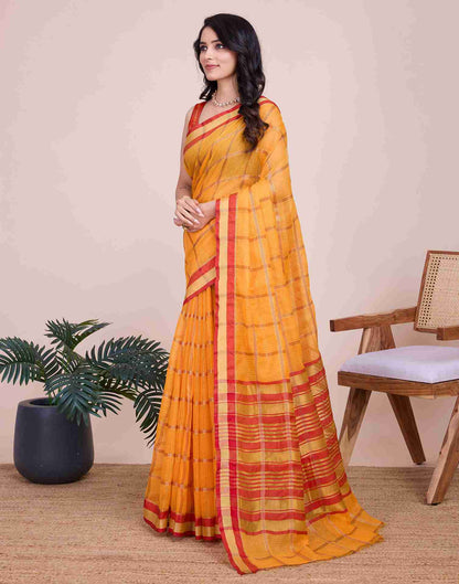 Yellow Silk Woven Kota Doria Saree