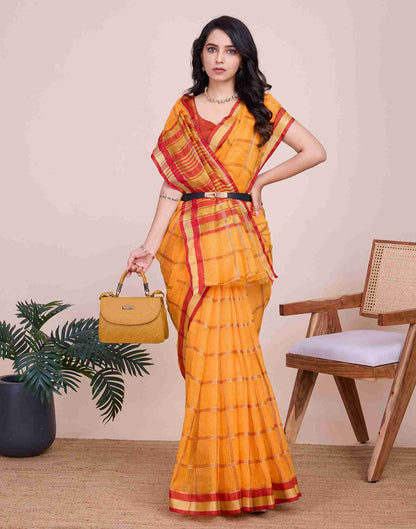 Yellow Silk Woven Kota Doria Saree