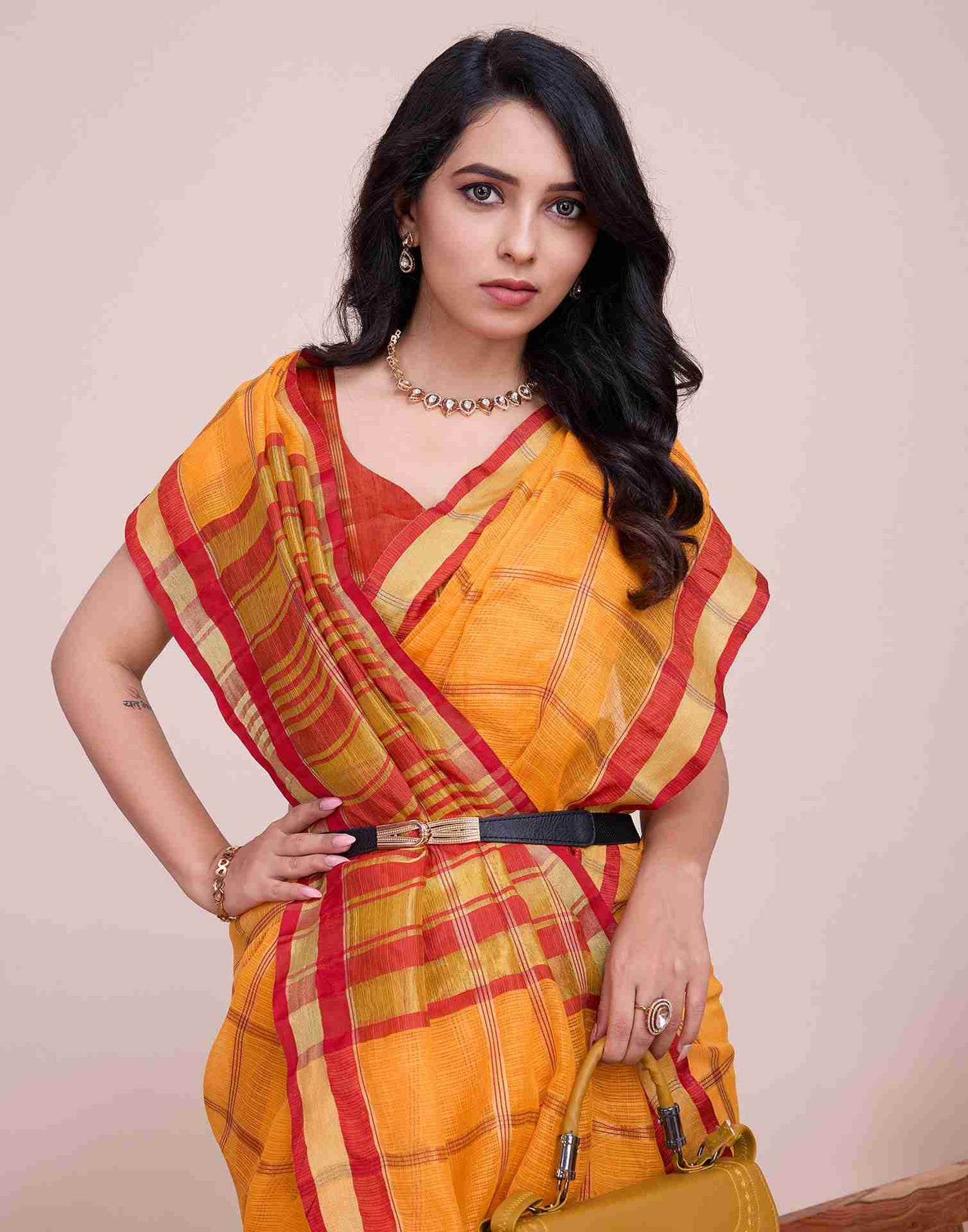 Yellow Silk Woven Kota Doria Saree