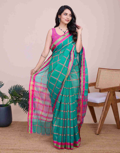 Teal Green Silk Woven Kota Doria Saree