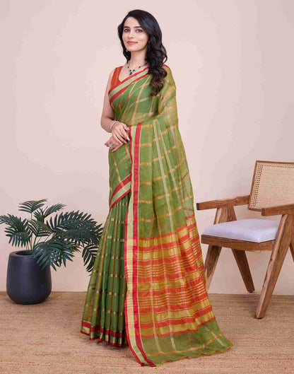 Green Silk Woven Kota Doria Saree