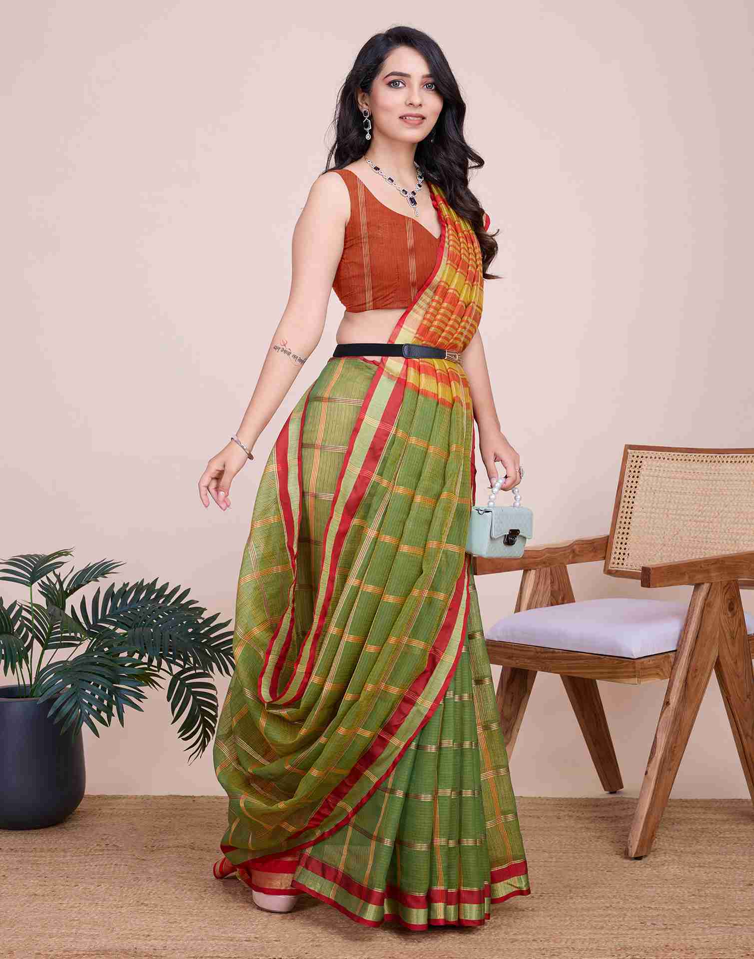 Green Silk Woven Kota Doria Saree