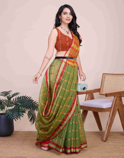 Green Silk Woven Kota Doria Saree