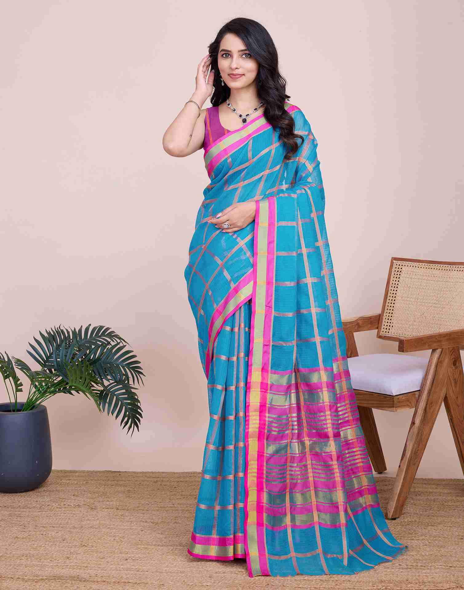 Blue Silk Woven Kota Doria Saree