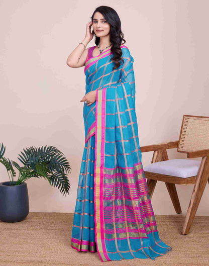 Blue Silk Woven Kota Doria Saree