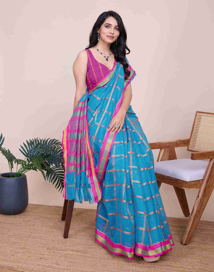 Blue Silk Woven Kota Doria Saree