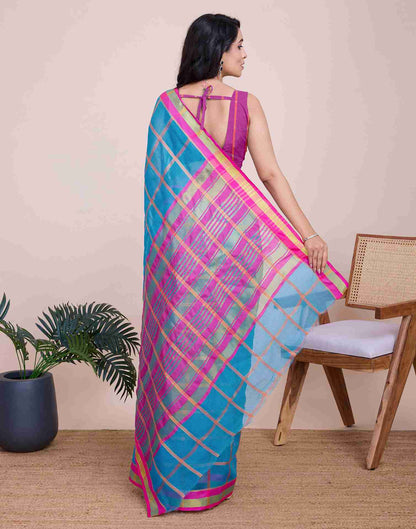 Blue Silk Woven Kota Doria Saree