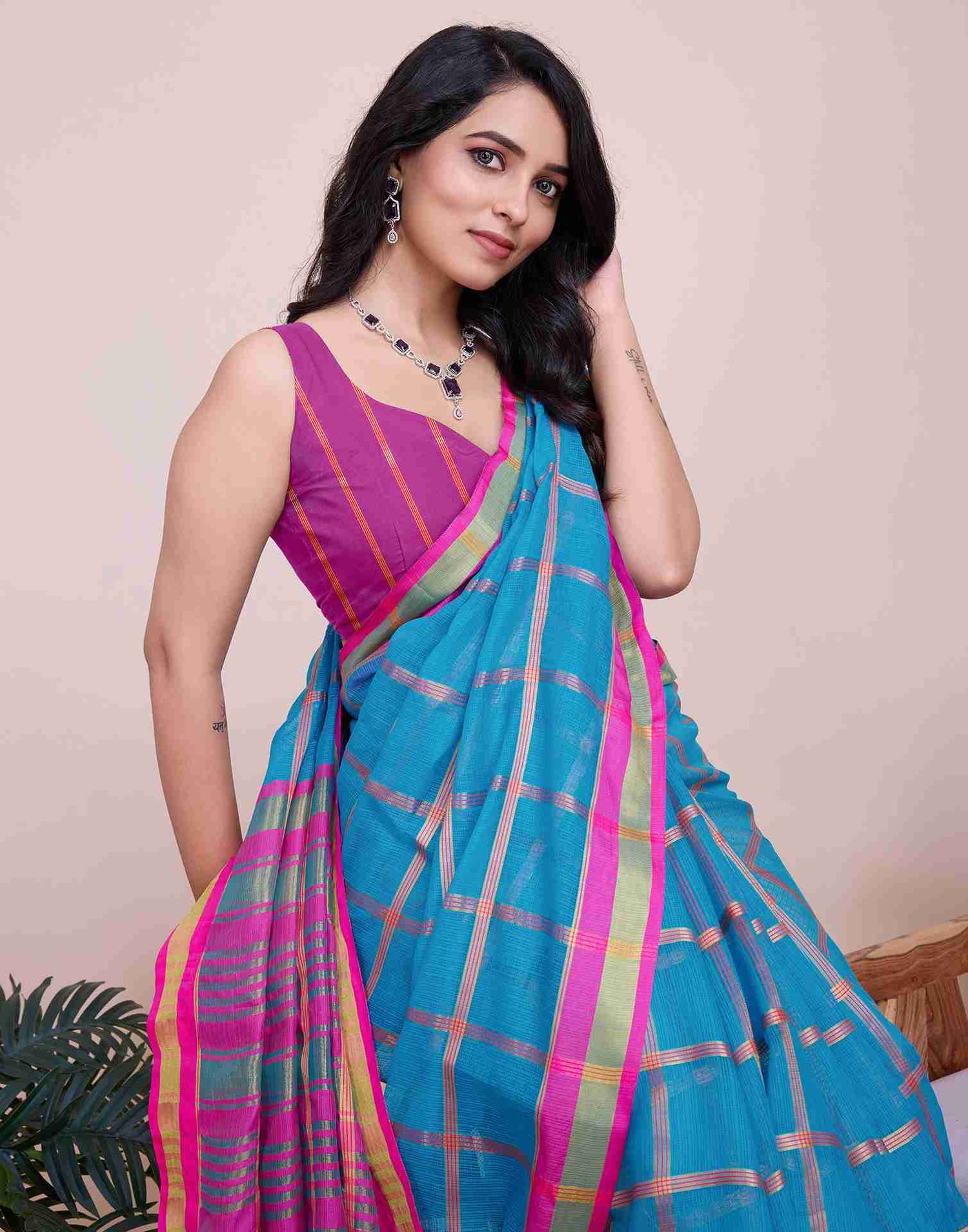 Blue Silk Woven Kota Doria Saree