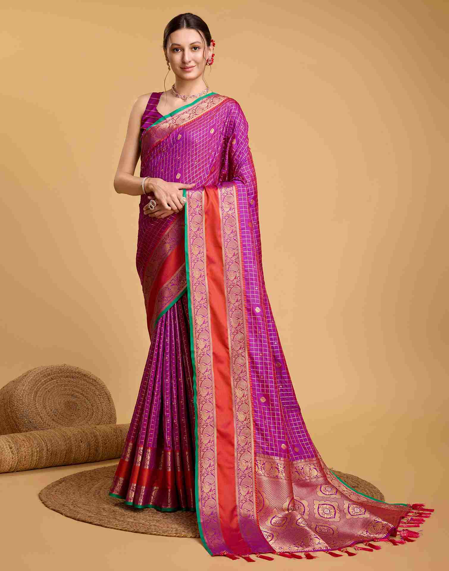 Dark Magenta Silk Woven Banarasi Saree